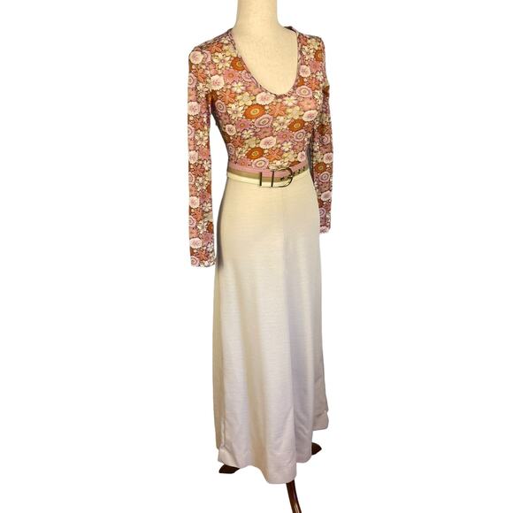 Vintage Lansford  60’s Long Sleeve Maxi Dress Belted Scoop Neck Size 2 - Picture 2 of 9